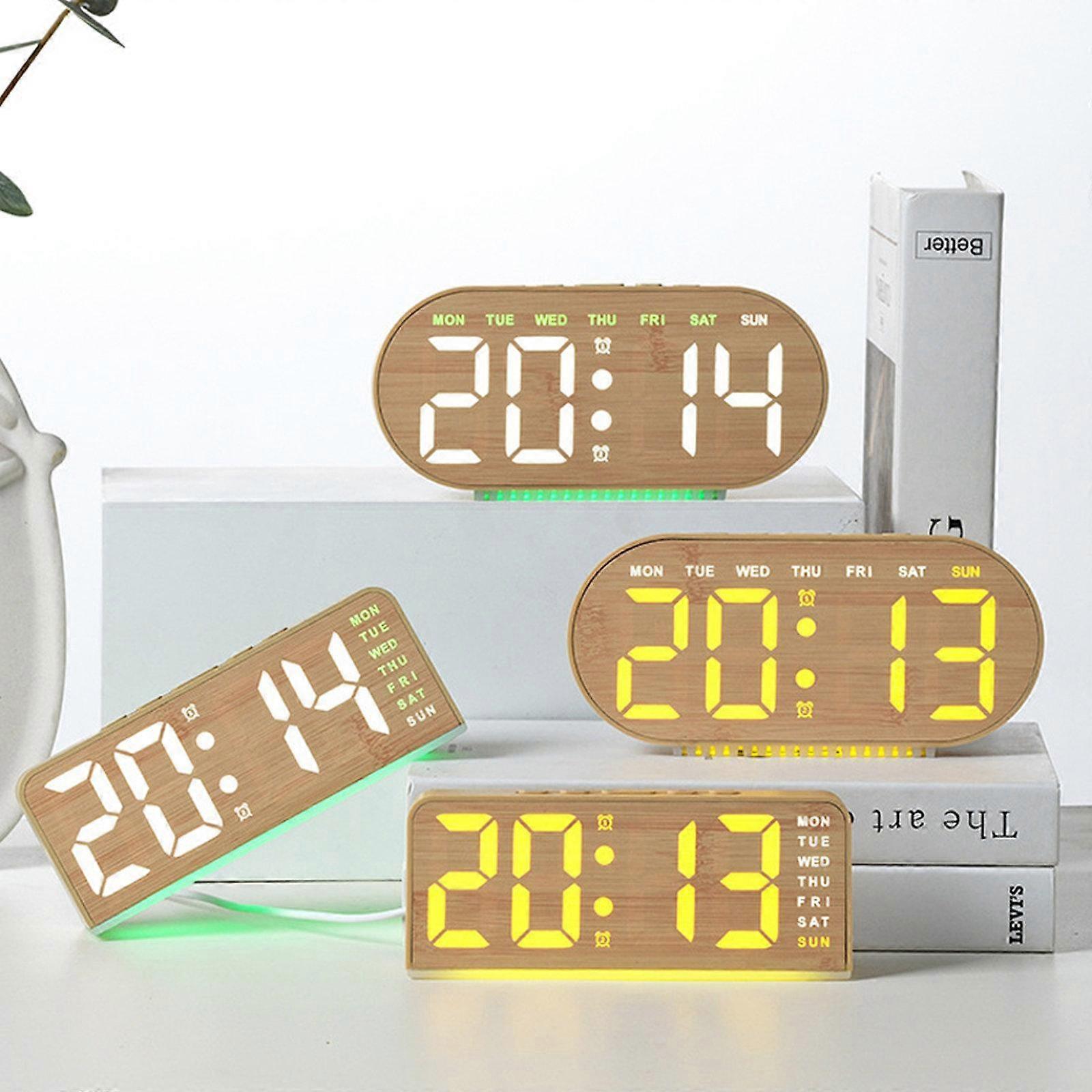 Digital Alarm Clock With Bottom Ambient Light Displaying Time Weekday Date Temperature