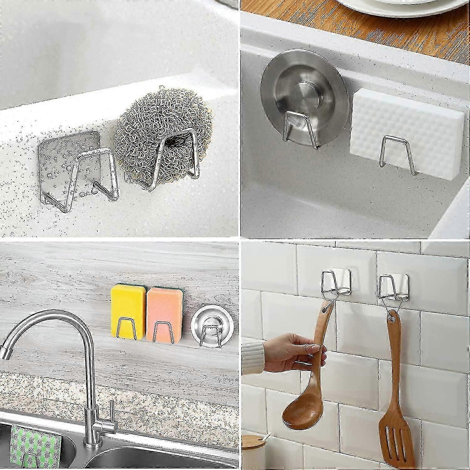 2 Pack Sponge Holders Self-adhesive Kitchen Sink Holder Clothes Hooks