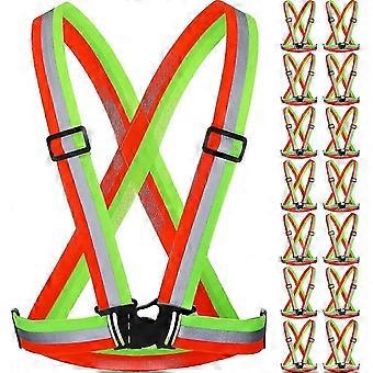 15 Pcs High Visibility Reflective Safety Vests, Adjustable with Elastic Straps for Night Walking and Outdoor Running