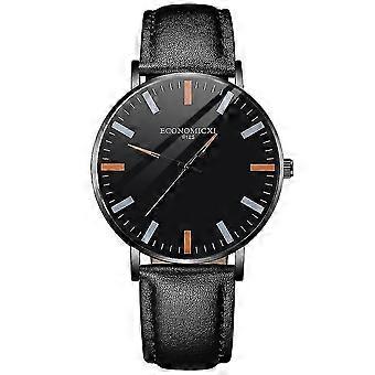 Fashion Simple Black White Luxury Hollow Leather Strap Mechanical Watch, Retro Wrist Clock for Men