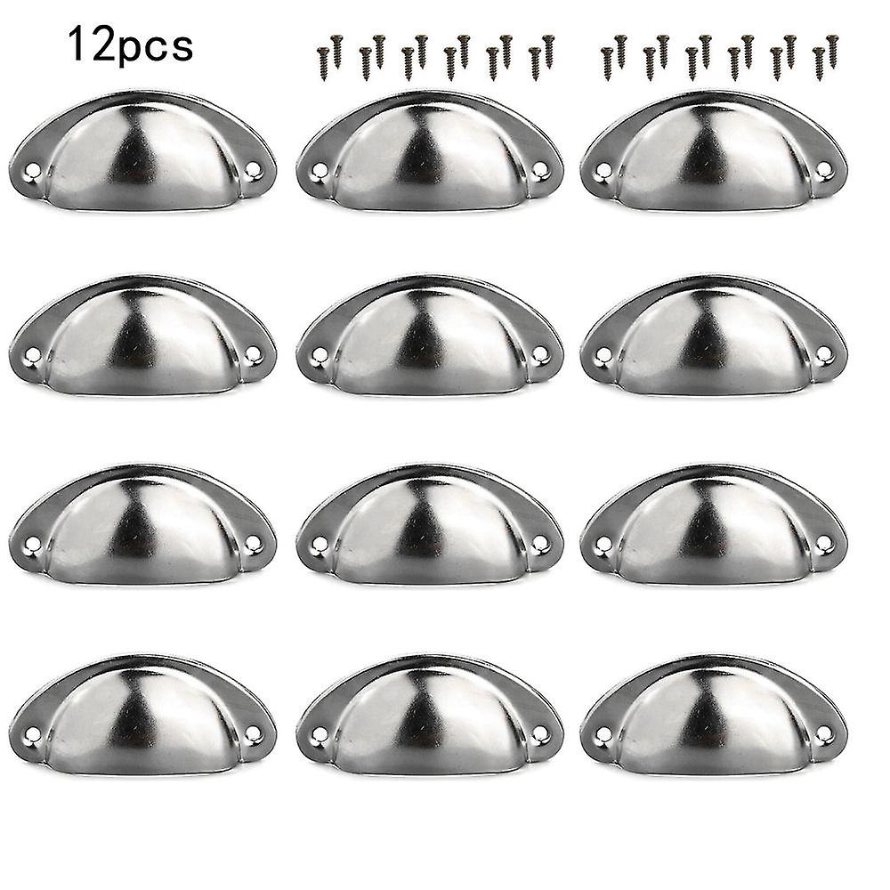 12pcs Cup Handles Shell Pull Kitchen Cupboard Cabinet Door Furniture Drawer Knobs Silver