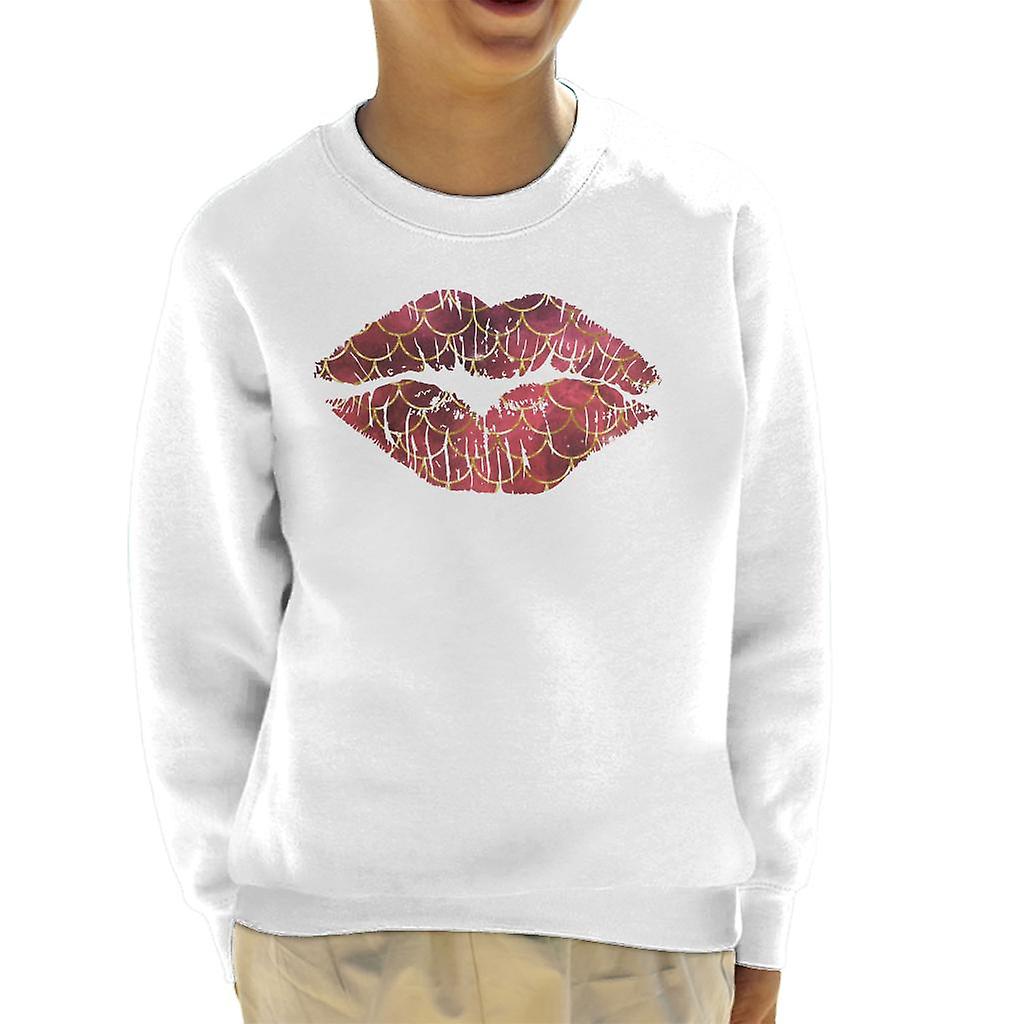 Deep Red And Gold Fishscale Pattern Lips Kid's Sweatshirt