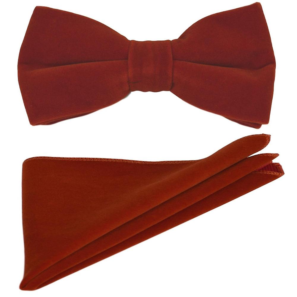 Amber Brown Velvet Bow Tie &amp; Pocket Square Set