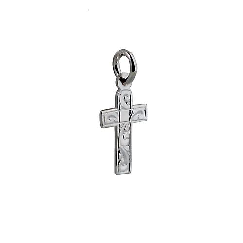 Silver 15x11mm hand engraved flat latin Cross