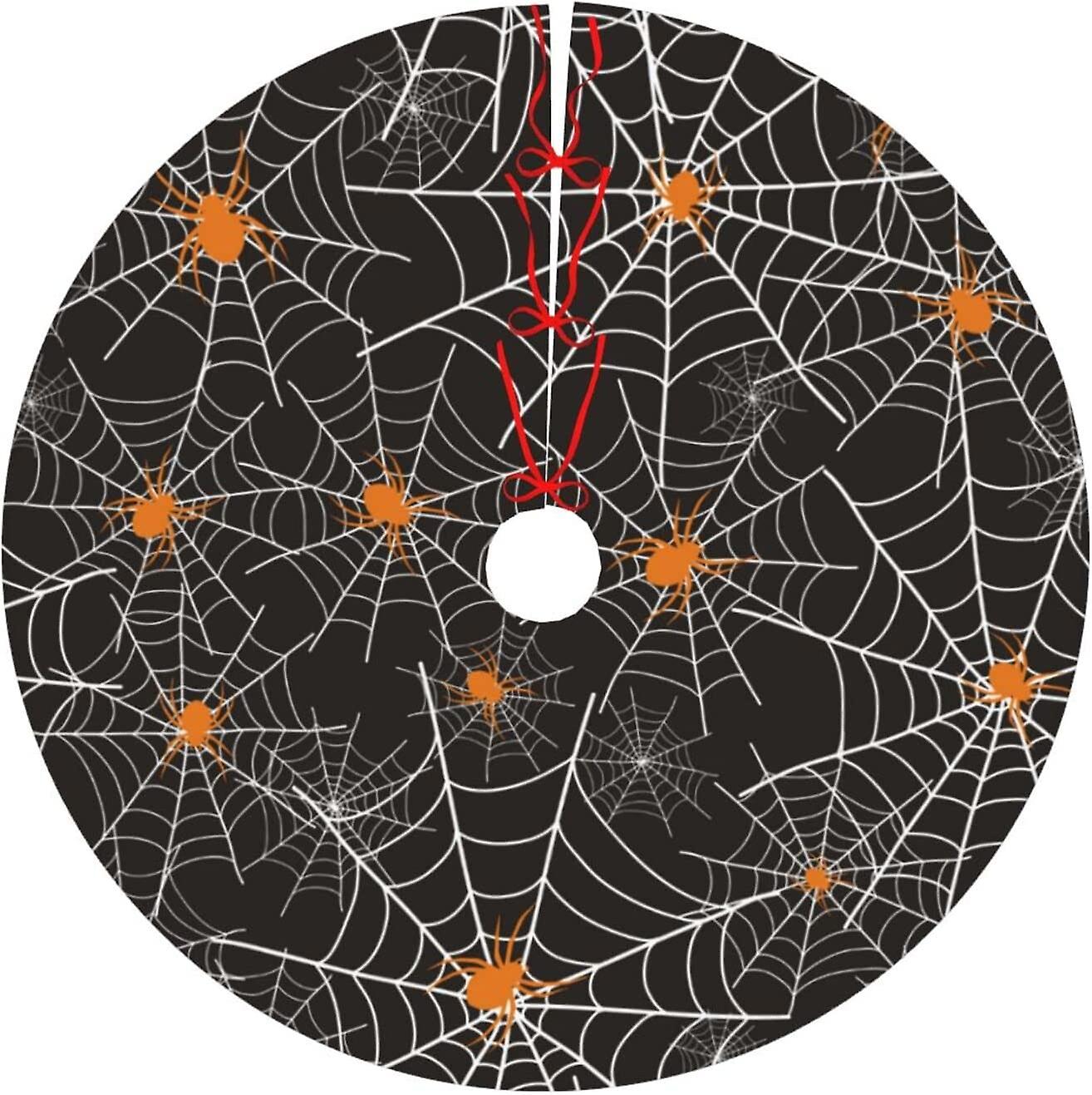 48'' Halloween Spiderweb Spiders Black Cobweb Large Christmas Tree Skirt