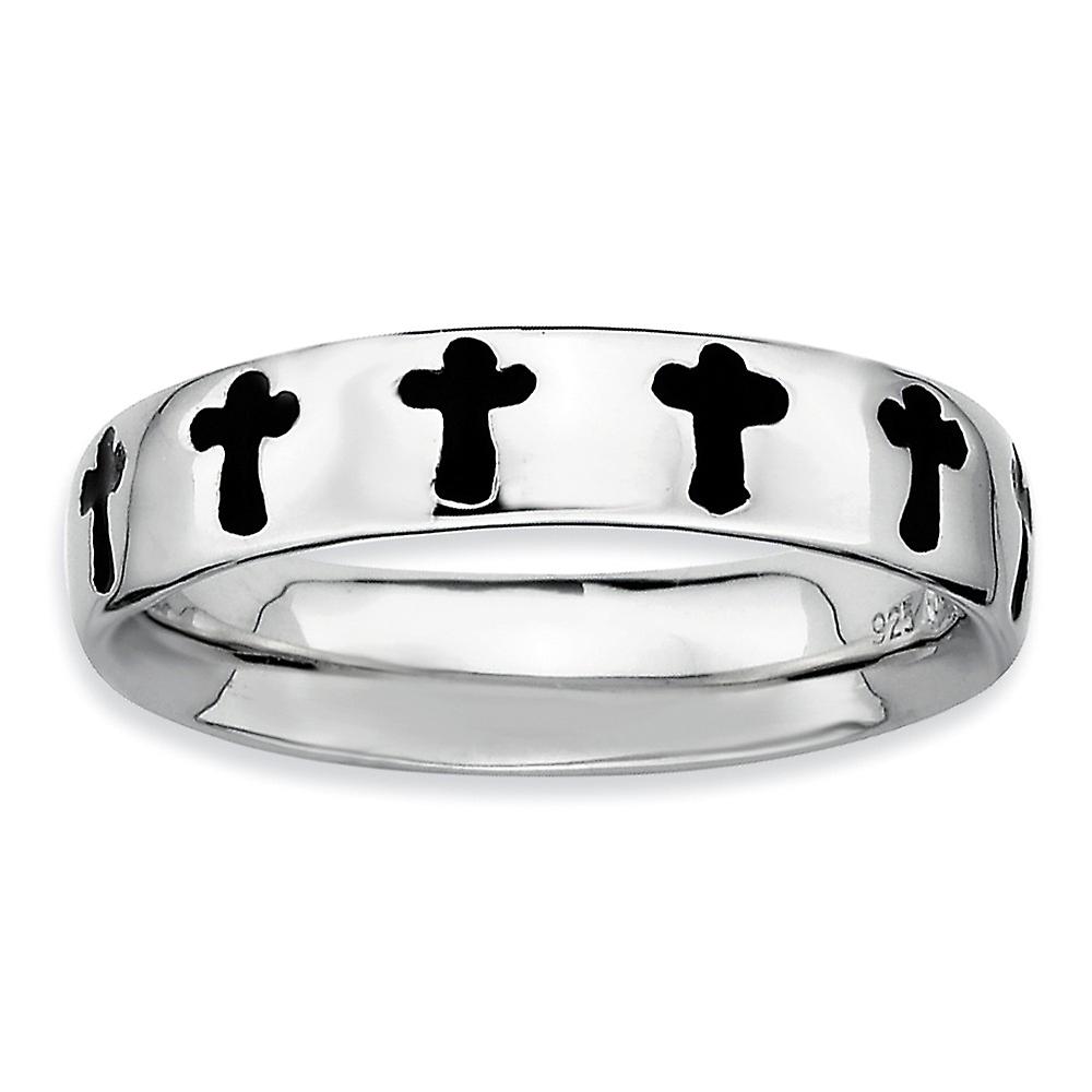 925 Sterling Silver Patterned Stackable Polished Enameled Religious Faith Cross Ring-Stackable-Ring for Women - Ring Siz