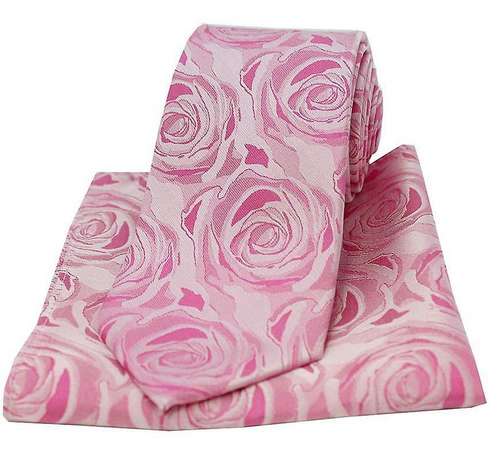 David Van Hagen Rose Wedding Matching Tie and Pocket Square Set - Fuchsia