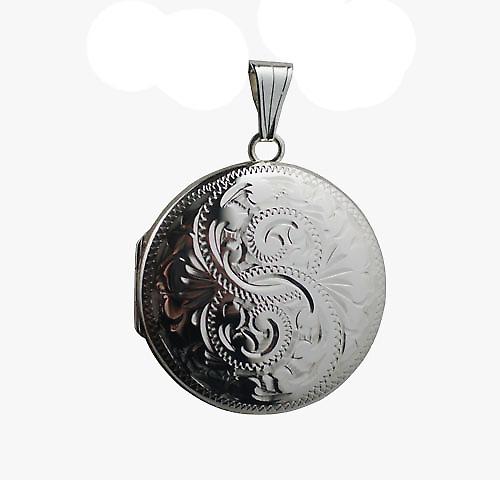 Silver 29mm hand engraved round Locket