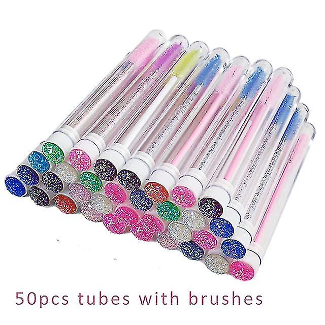 50pcs Reusable Eyelash Brush Tube Disposable Eyelash Wands Eyebrow Brush Replaceable Dust-proof Sparkling Broken Diamond Bottom