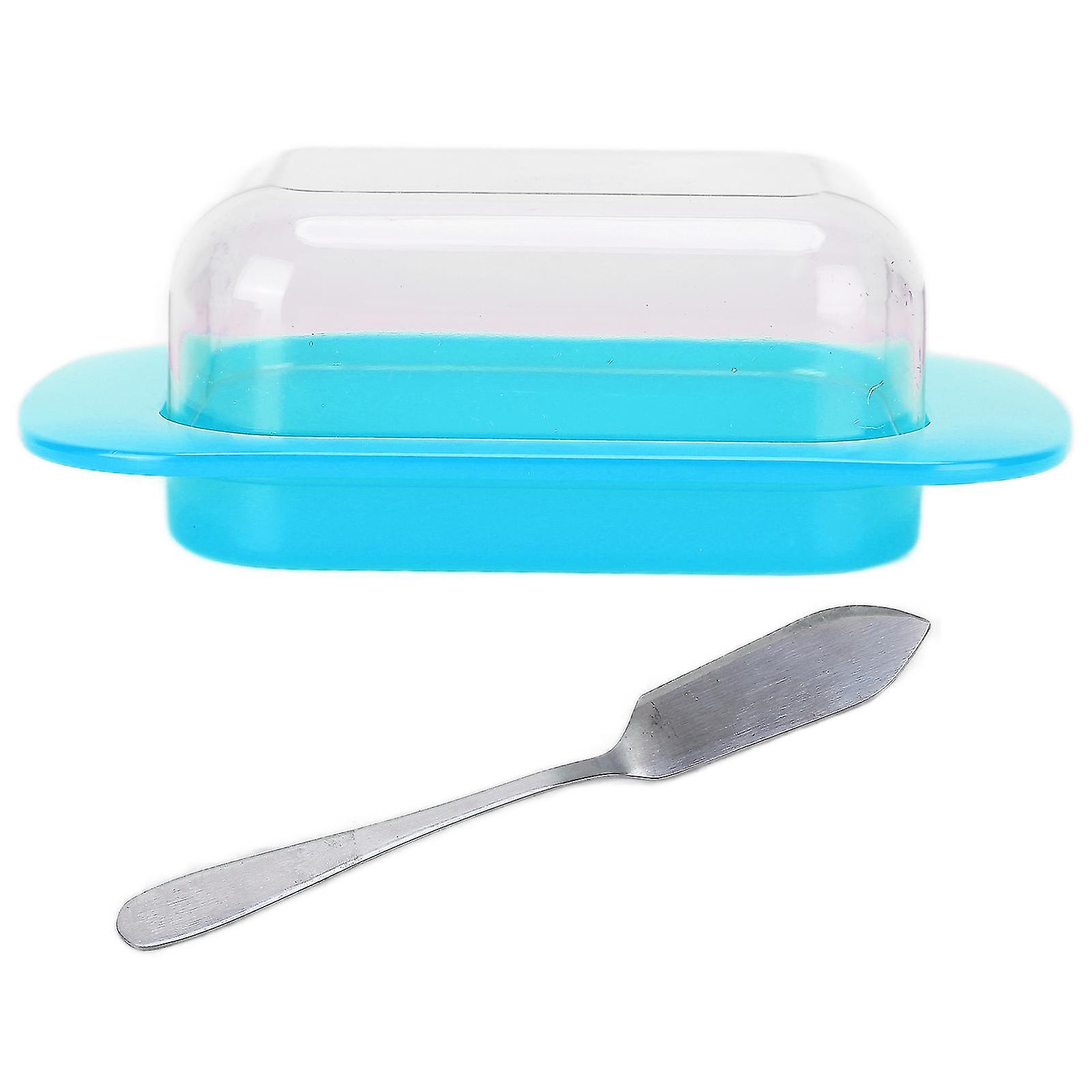 Contenitore per burro rettangolare blu con coperchio e coltello - Vassoio per formaggi da cucina portatile