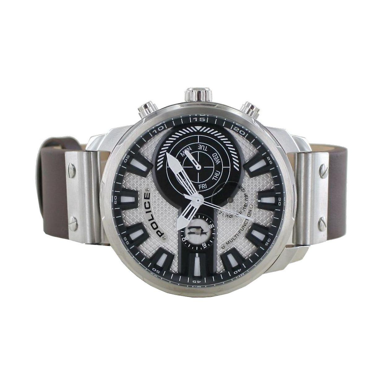 Orologio Police Uomo Leicester PL15217JS.04A, Cassa 50mm Acciaio, Cinturino Pelle Marrone, Impermeabile 5 Bar