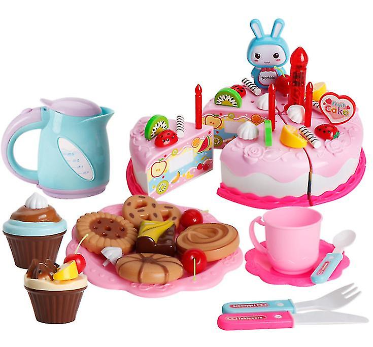 62個ピンクの子供のおもちゃのシミュレーションケーキセットライトバースデーケーキアフタヌーンティースナック子供ギフトAz11176