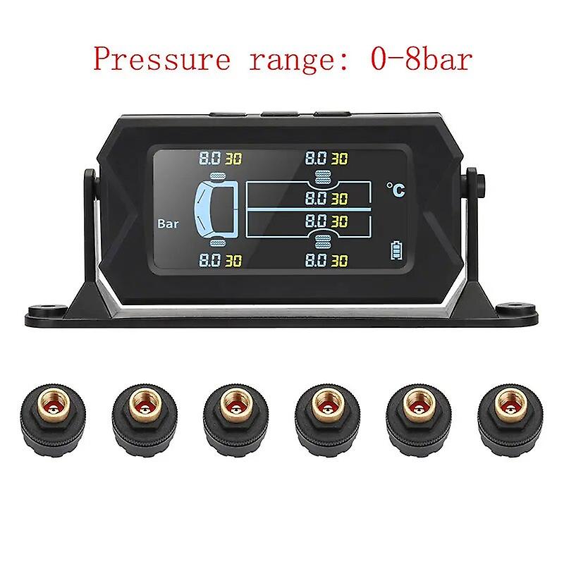Tpms Tire Pressure Monitoring System Solar Power Digital Tmps Lcd Auto Security Alarm Tire Pressure Sensor For 6-wheel Truck