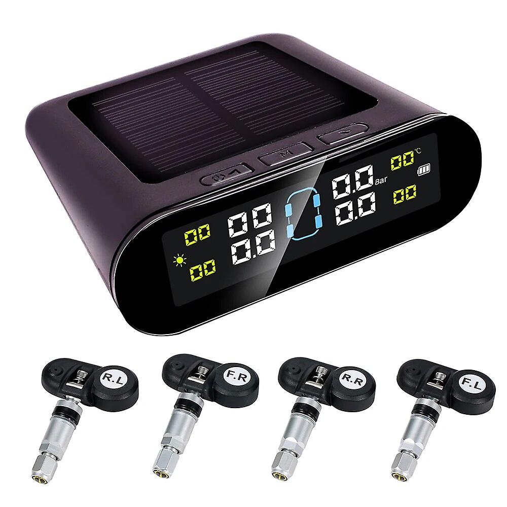 Codash Solar Tpms Car Tire Pressure Alarm Monitor System Lcd Display Intelligent Temperature Warning With 4 External Sensors