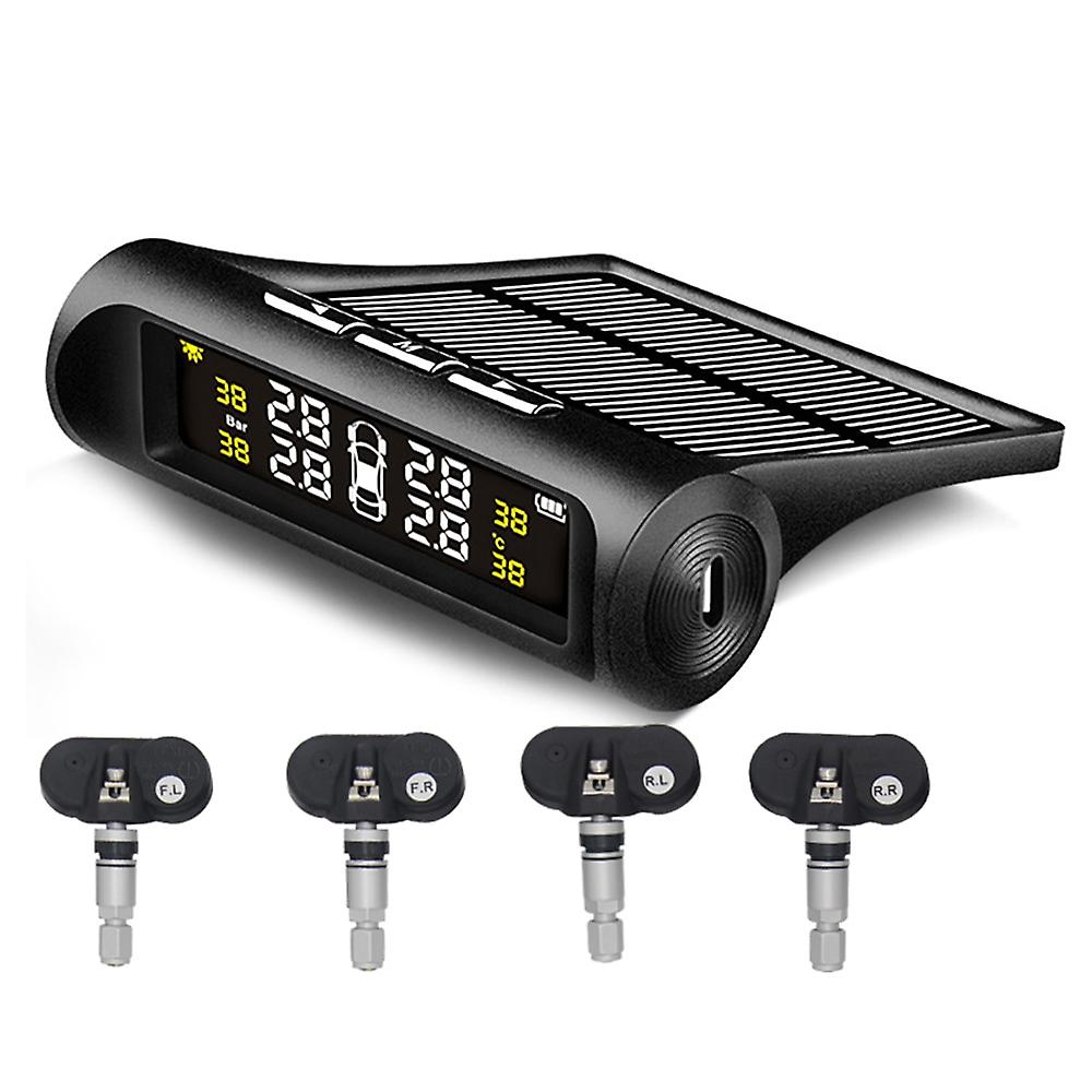 Car Tpms Tire Pressure Monitoring System Hd Digital Lcd Display Solar Charging Auto Alarm System Wireless With 4 Sensor