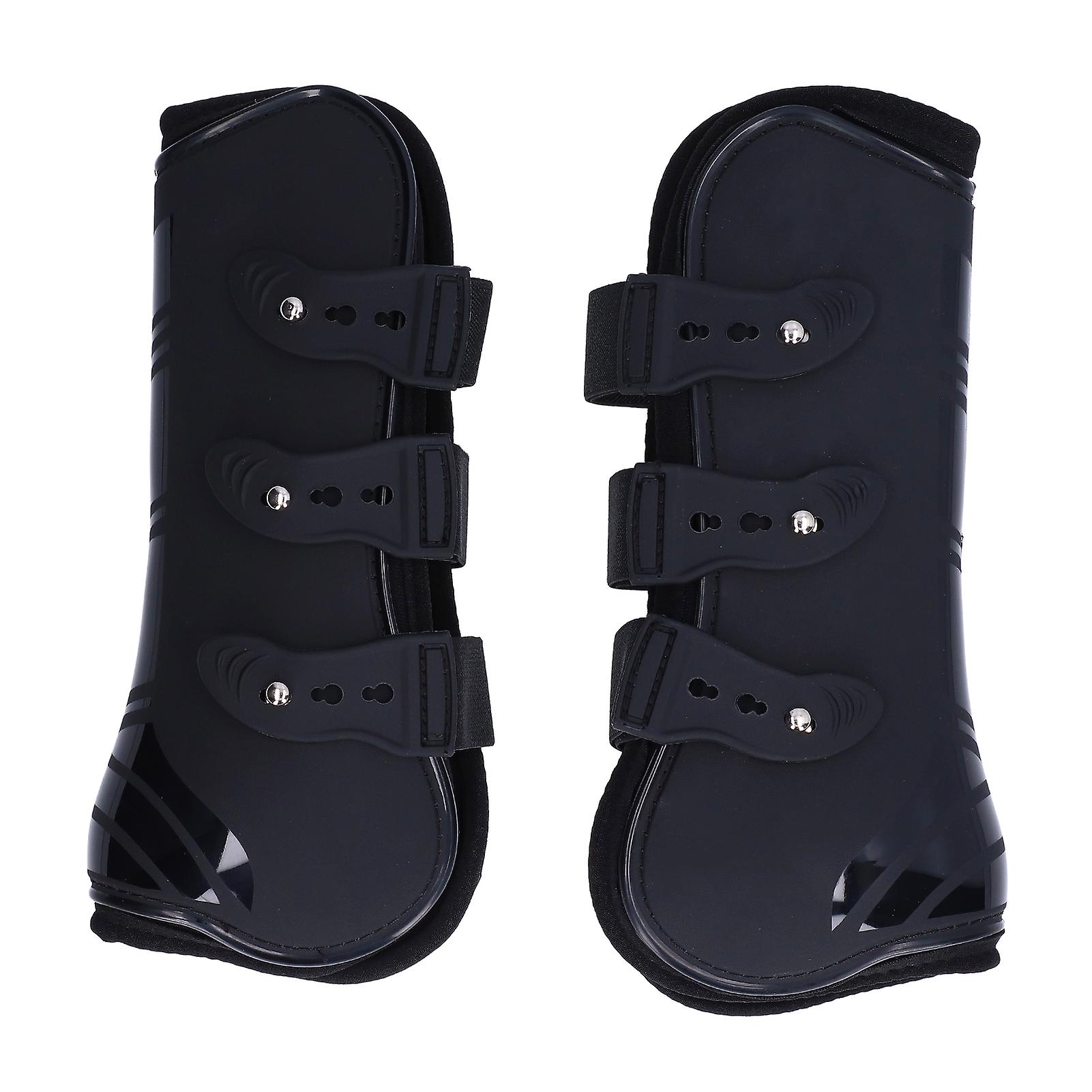 2 Pack Adjustable Neoprene PU Tendon Gaiters Front Leg Protectors Black Size L