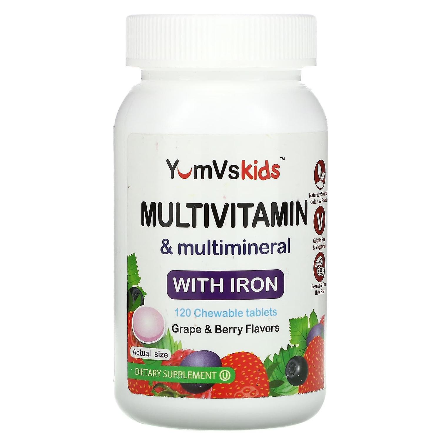 Yum-Vs, Multivitamin & Multimineral With Iron, Grape & Berry, 120 Chewable Tablets