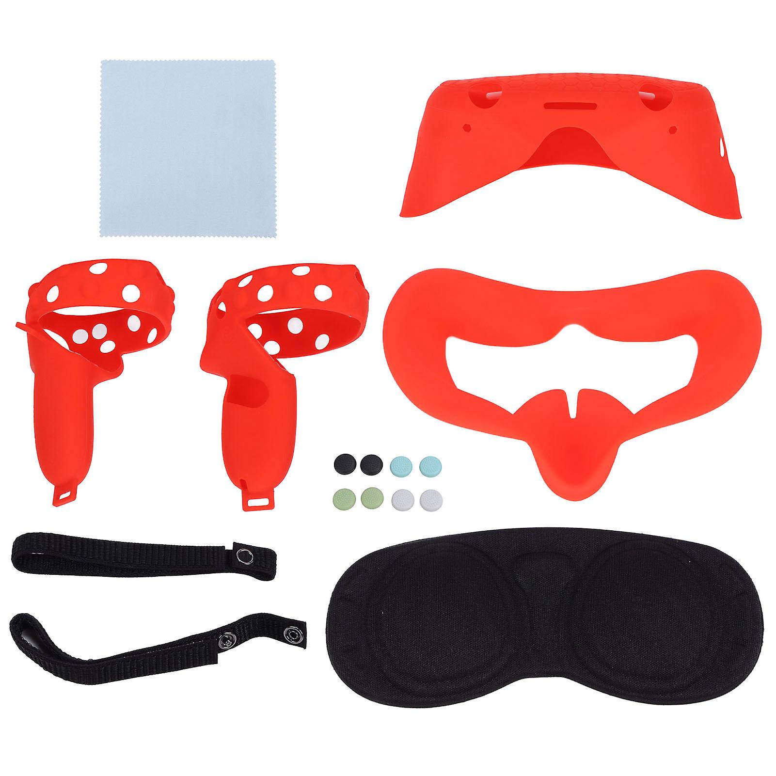 Red Silicone VR Accessories Set for Oculus Quest 2 - Anti-Sweat, Dust-Proof, Durable