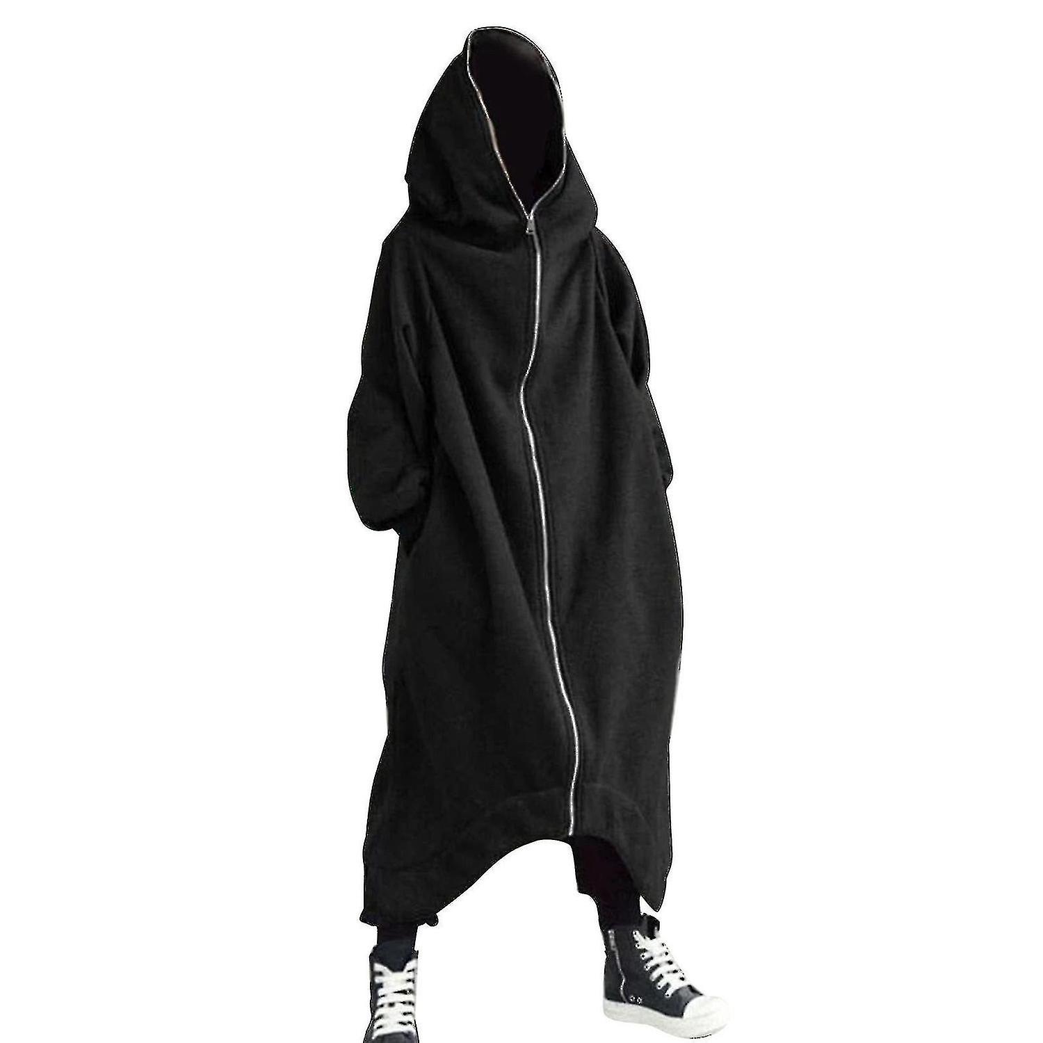 Unisex Long Sleeve Hooded Nazgul Long Coat Zipper Closure Fleece Lined Long Hoodie