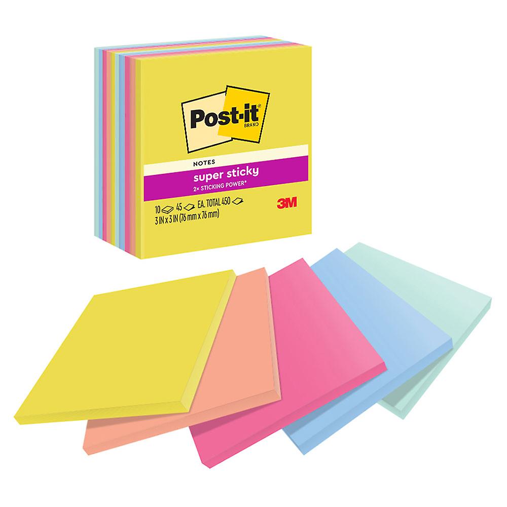 Post-It Summer Joy Collection Vibrant Color Super Sticky Notes Pack of 10