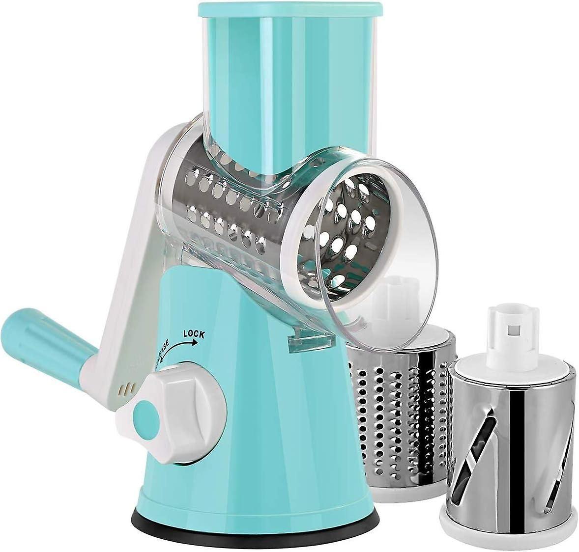 Manual Vegetable Cutter Vegetable Slicer Drum Rape Cheese Mill With 3 Stainless Steel Drum Inserts (