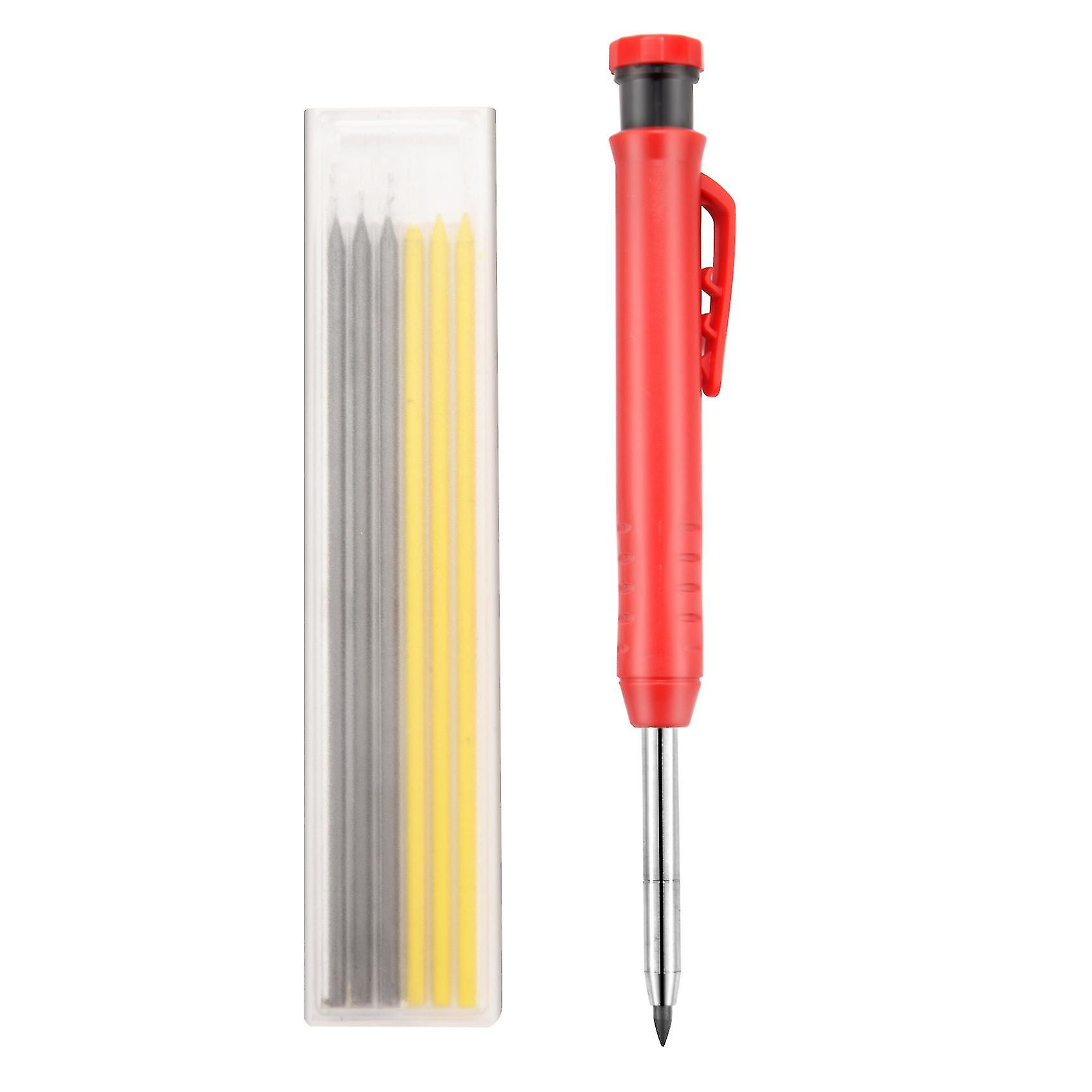 Solid Carpenter Pencil Set With 7 Refill Leads, Built-in Sharpener, Deep Hole Mechanical Pencil Marker Marking Tool