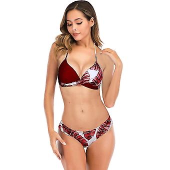 Women Halter Swimsuit Padded Bra Tops and Briefs Bikini SetsRed,M