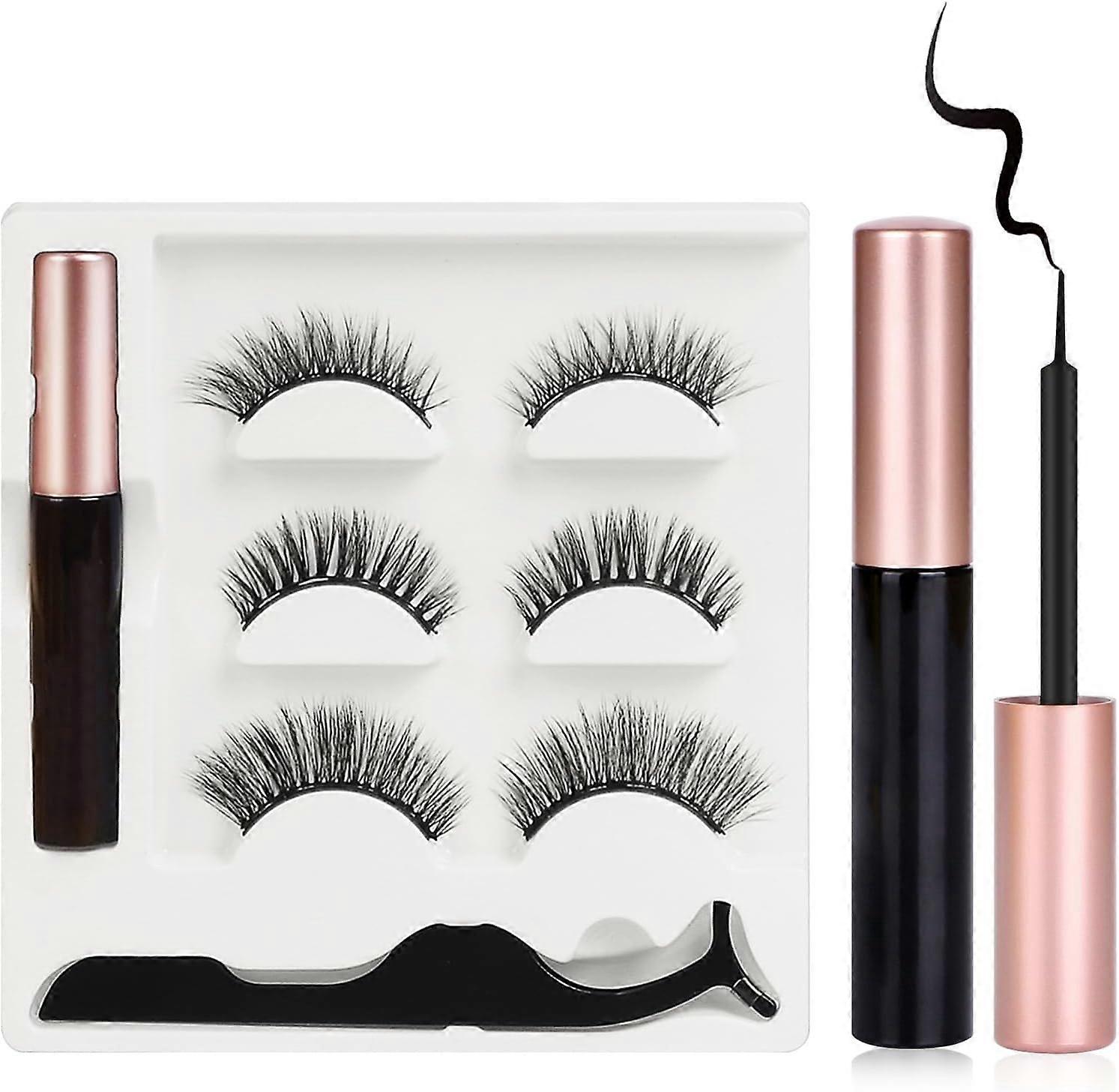 Magnetic Eyelashes, 3 Pairs Magnetic Eyelashes with Eyeliner Kit, 3D Reusable False Eyelashes