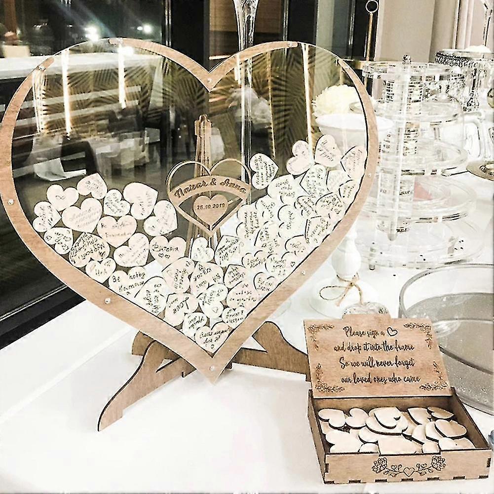 Din lemn în formă de inimă de nunta Guestbook Ornamente Transparent Drop 3d Antic Comemorative Box Semnătura