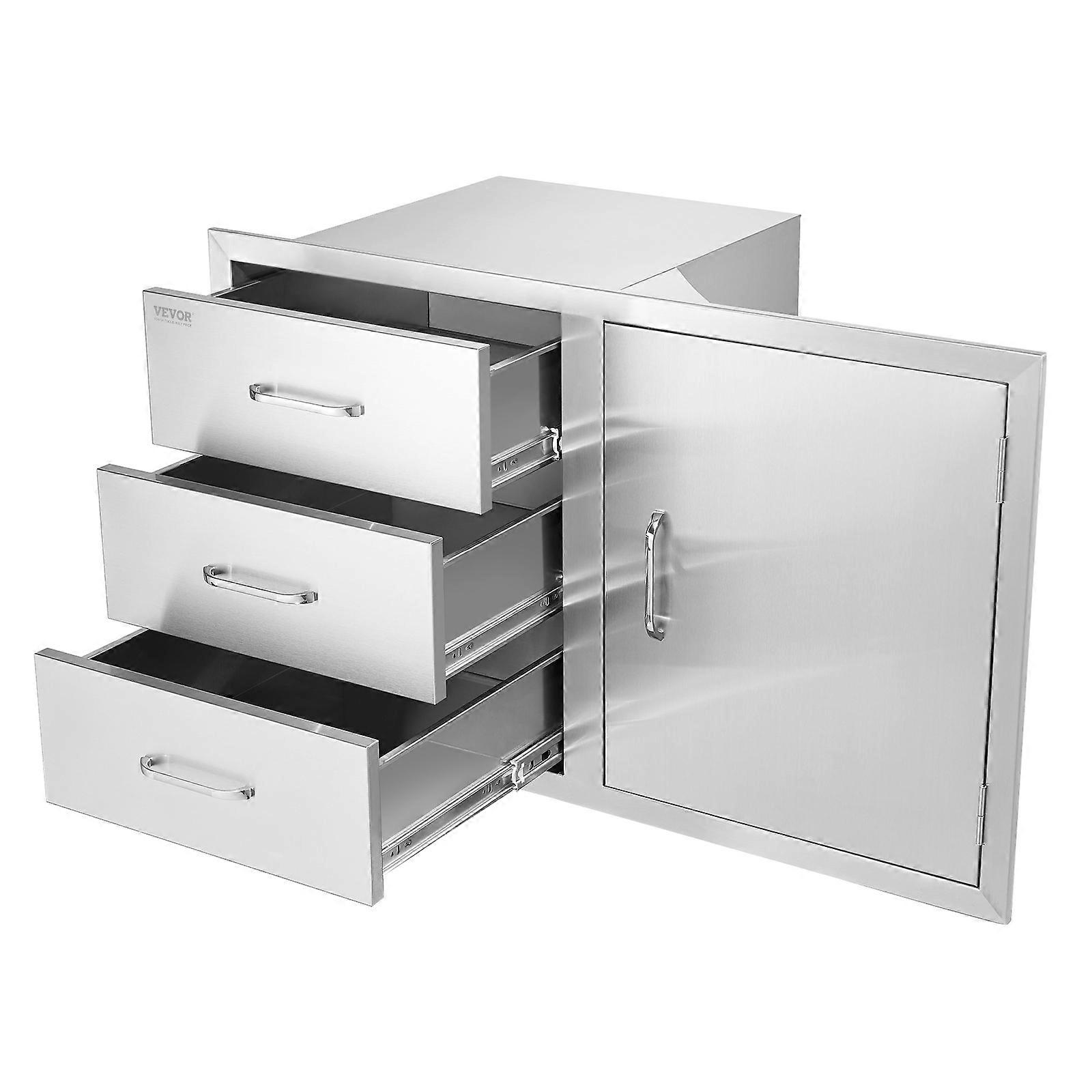 Ensemble de tiroirs de porte de cuisine extérieure 38,1 po L x 22,6 po H x 20,8 po P, porte d'accès au barbecue/tiroirs triples avec poignées en acier inoxydable