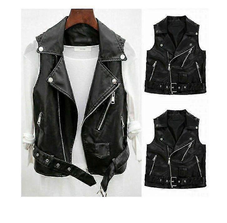 Women's Faux Leather Back Black Jacket Short Sleeveless Jacket