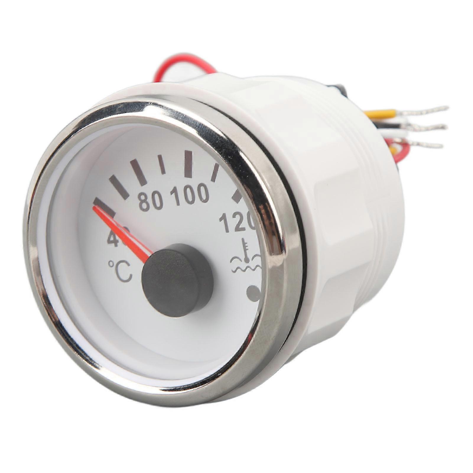 52MM Water Temperature Gauge 40 to 120C DC9 to 32V Pointer Water Temperature Meter with Backlight For RVs Yachts Fishing Boats White Dial Silver Bezel