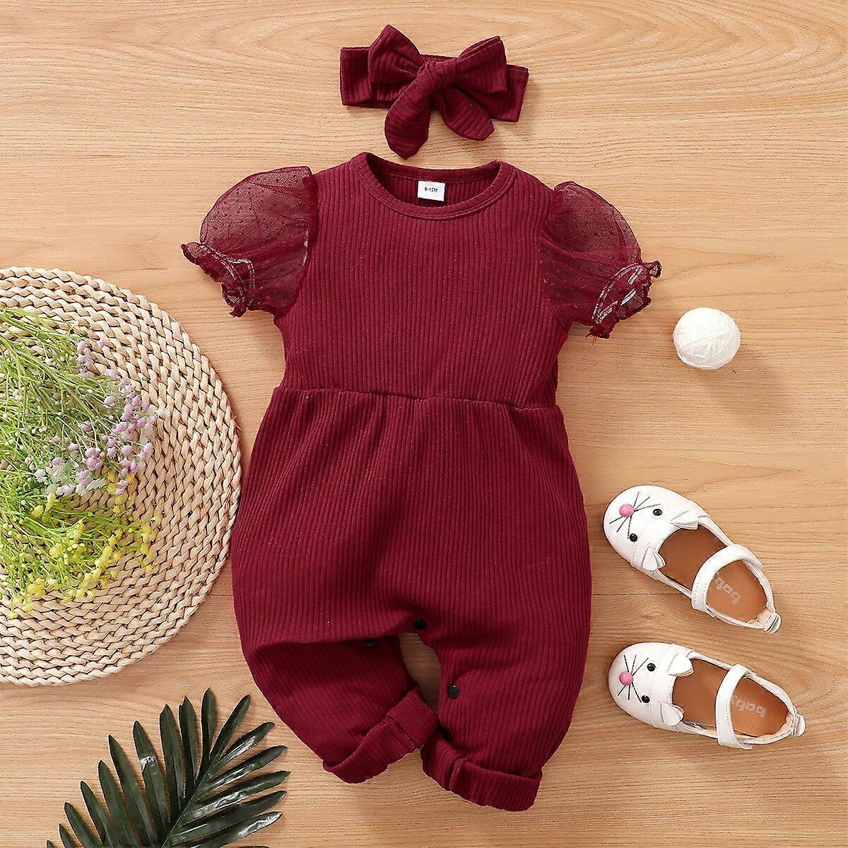 Newborn Jumpsuits Baby Girl Romper Red Black Summer Mesh Lace