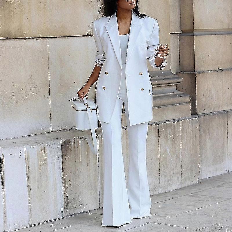 Elegant Women's Suit Jacket and Wide Leg Pants Set