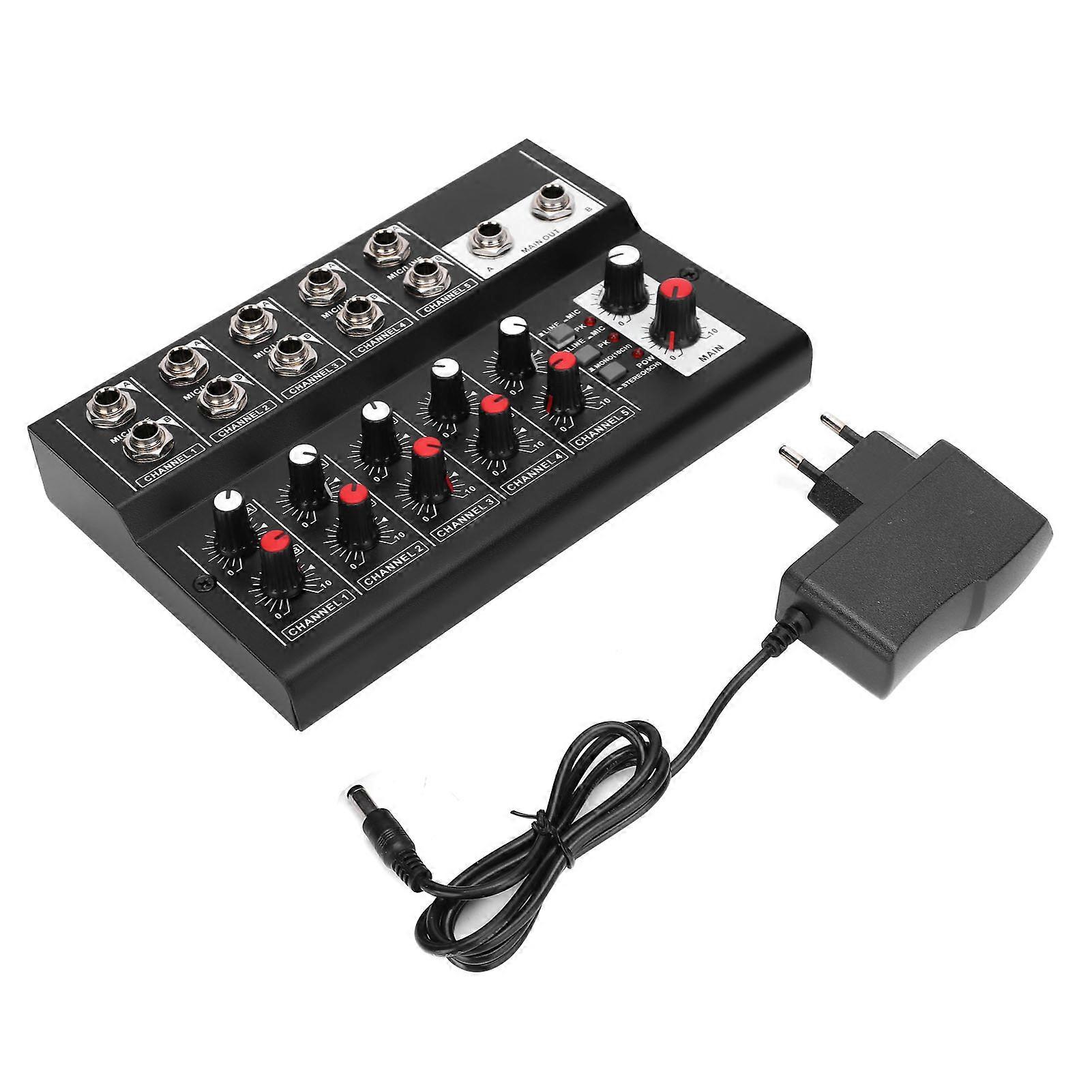 100240v Portable Multifunctional Fivechannel Stereo Audio Sound Mixer Compact Eu Plug