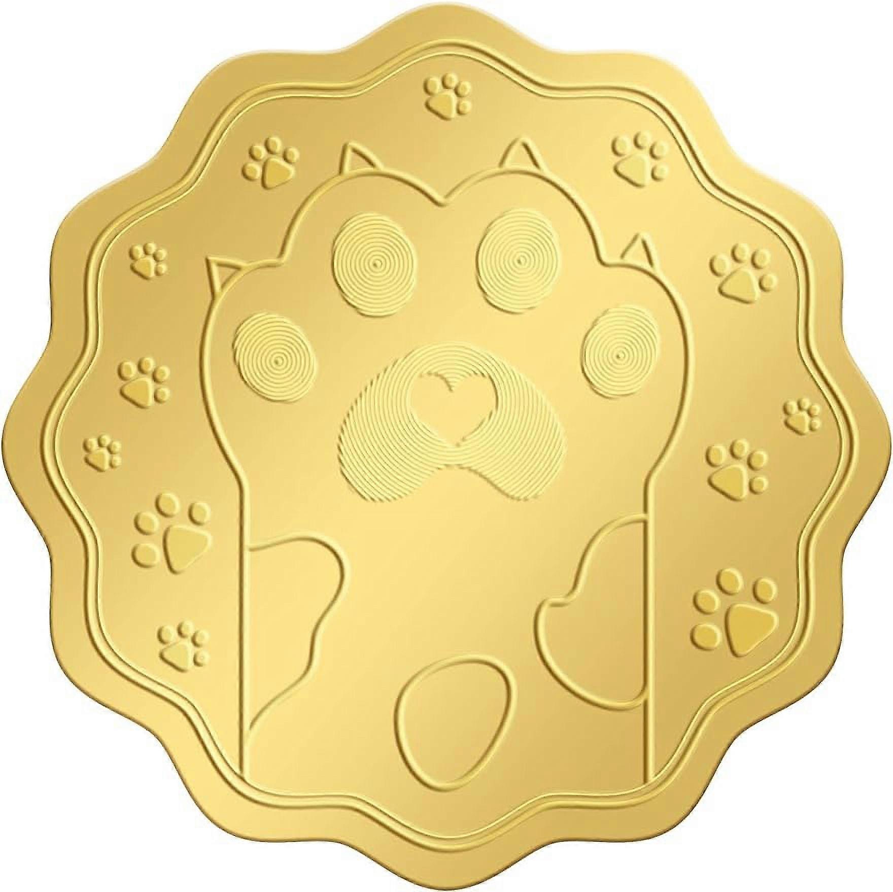2" Gold Foil Sticker Cat Paw 100pcs Certificate Seals Gold Embossed Round Embossed Foil Seal Stickers for Envelopes Invitation Card Diplomas Awards Gr