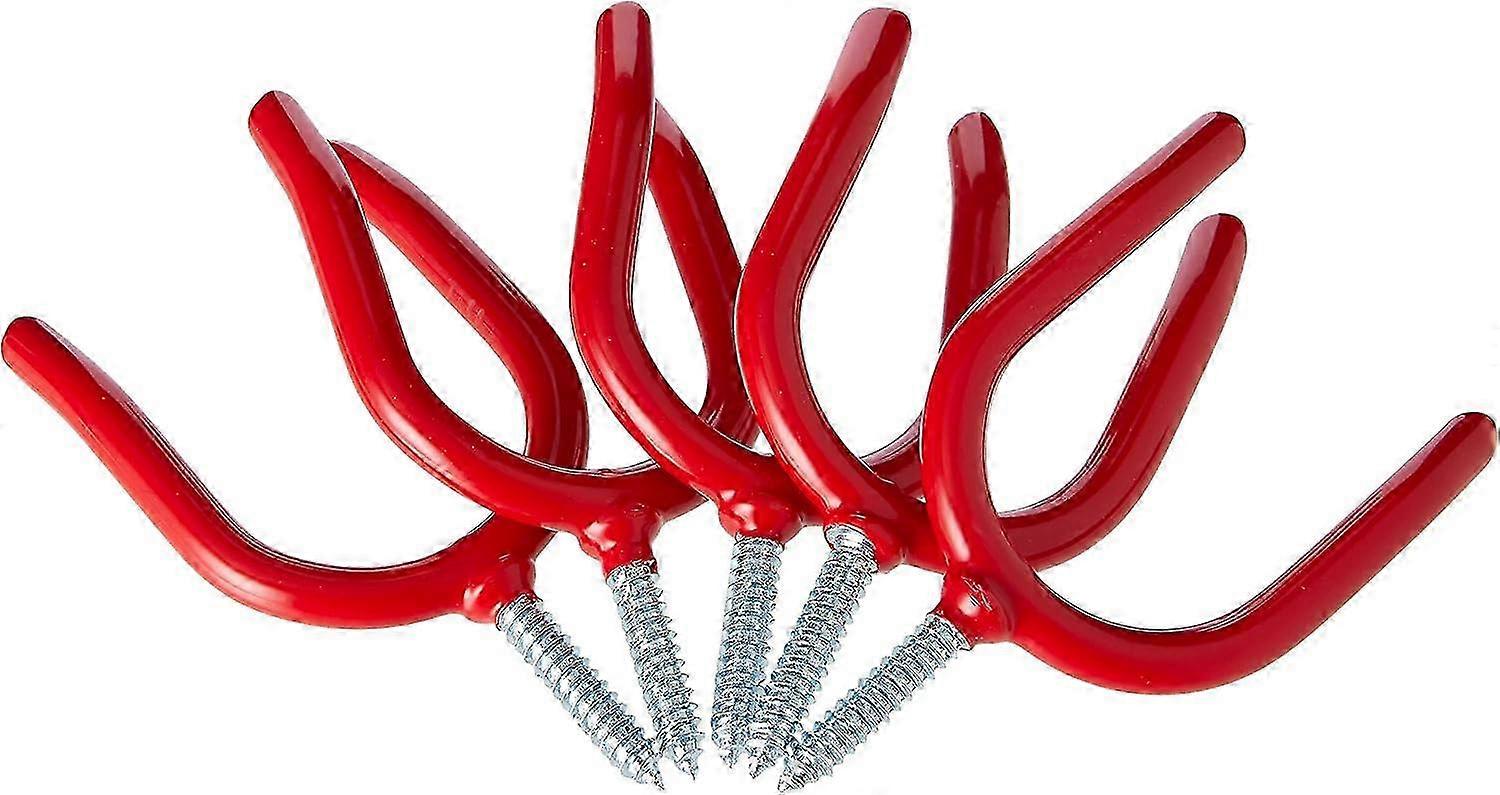 Tool Storage Shed Garage Hook Plastic Coated - Red, Pack of 5