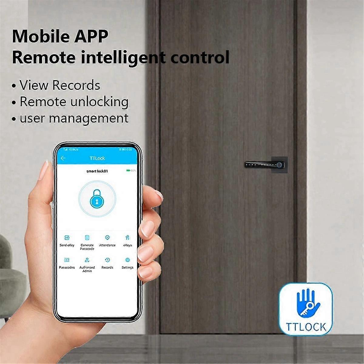 البيومترية بصمة قفل باب المنزل الذكي كلمة المرور الإلكترونية قفل رقمي التحكم أسود (ج)