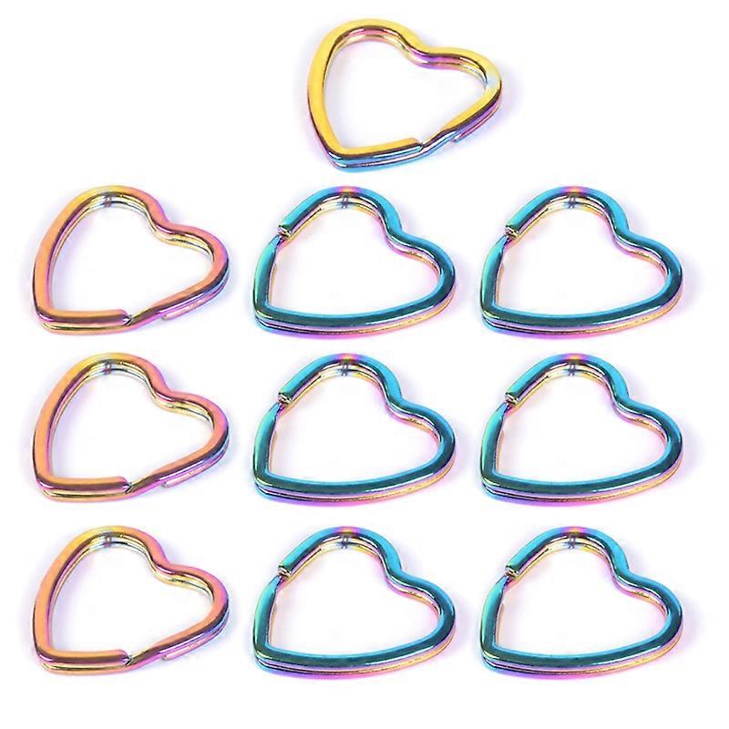 10 Pcs Rainbow Heart Star Split Ring Keyring Keychain for Outdoor Activities
