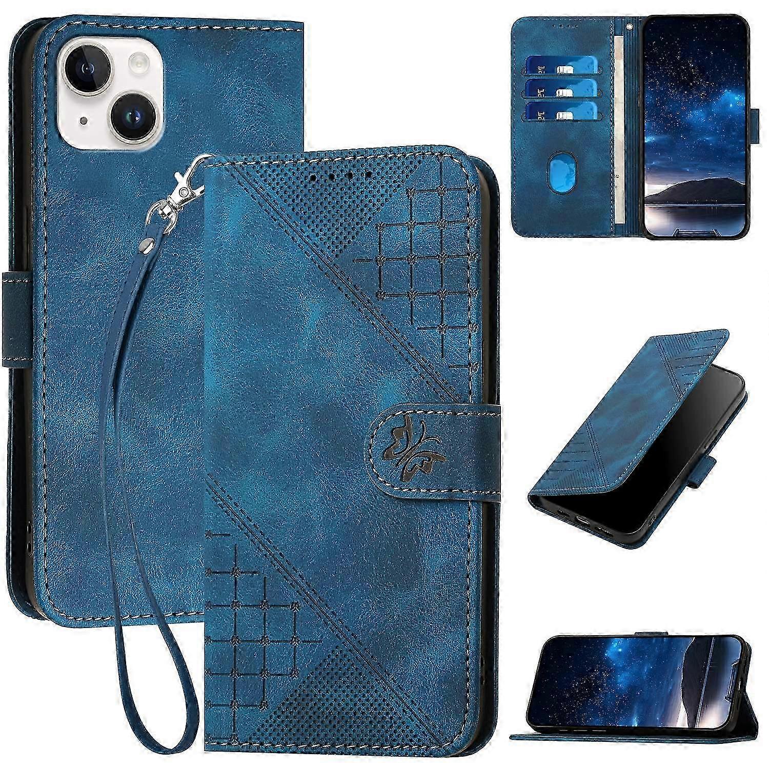 YX0080 For iPhone 15 Plus Case Butterfly Imprint Leather Wallet Phone Cover-Light Purple