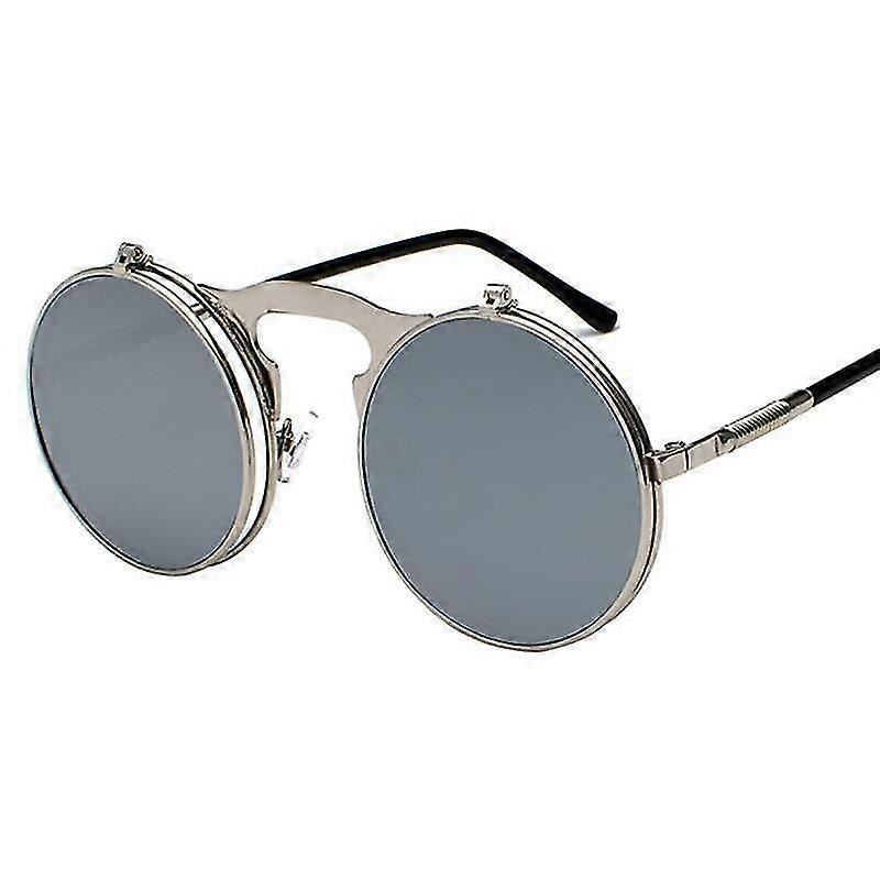white reflective lenses flip circle steampunk glasses eyewear frame