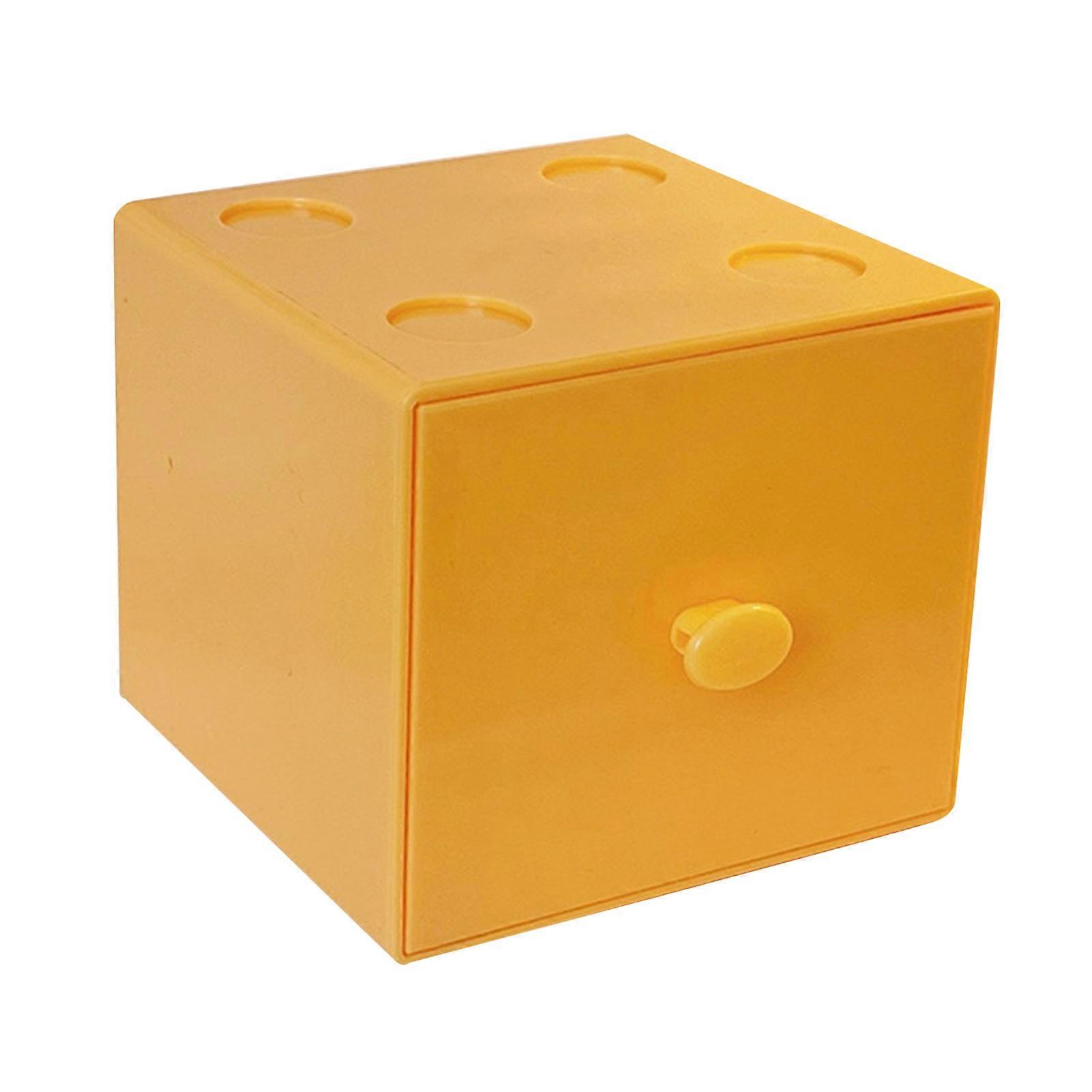 Desktop Storage Box Plastic Stackable Square Desk Organizer with Drawer for Home Paper Clips Office Supply Accessory Yellow