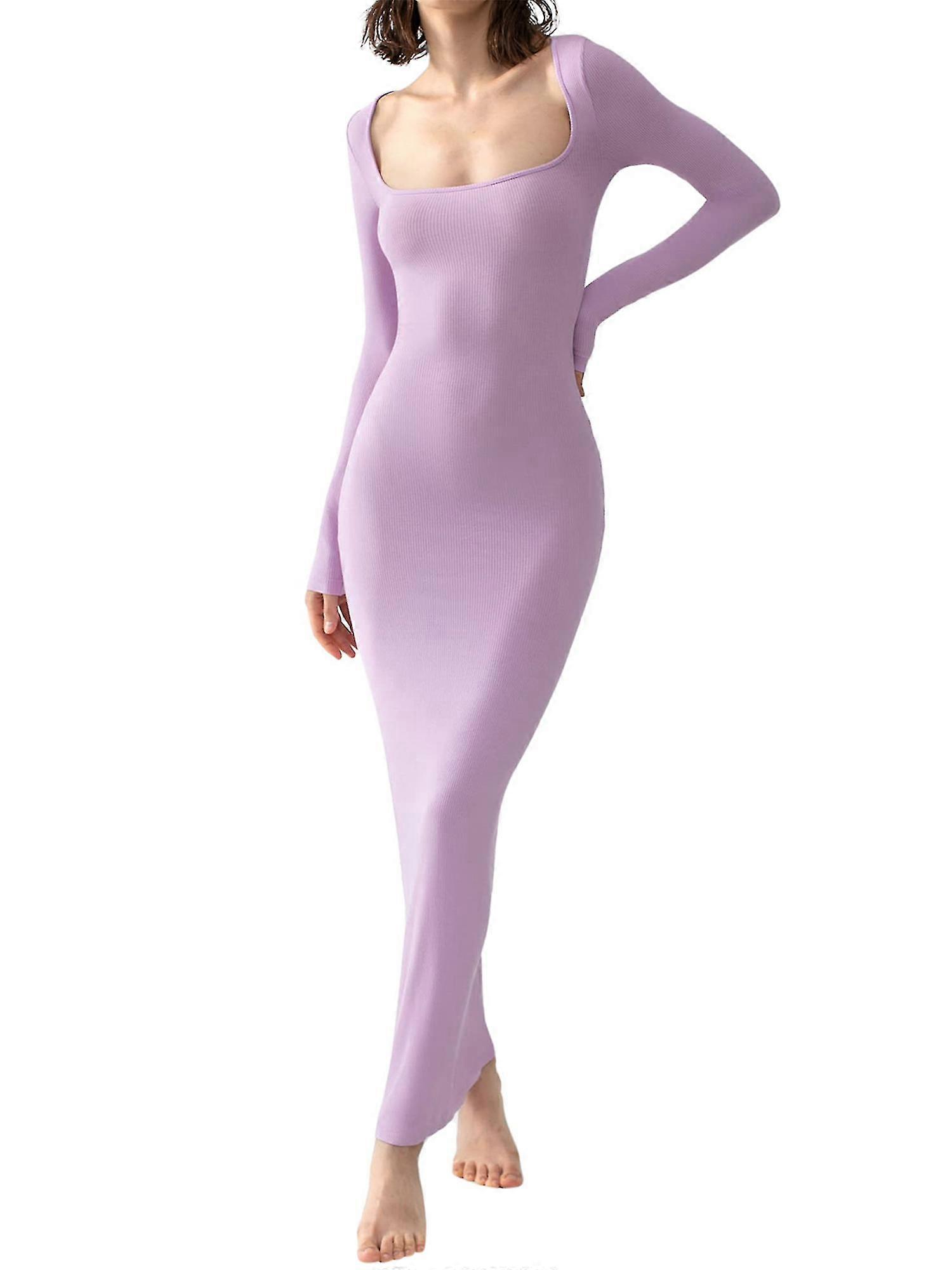 المرأة مربع الرقبة طويلة الأكمام اللباس بلون محبوك مضلع Bodycon اللباس حزب نادي اللباس