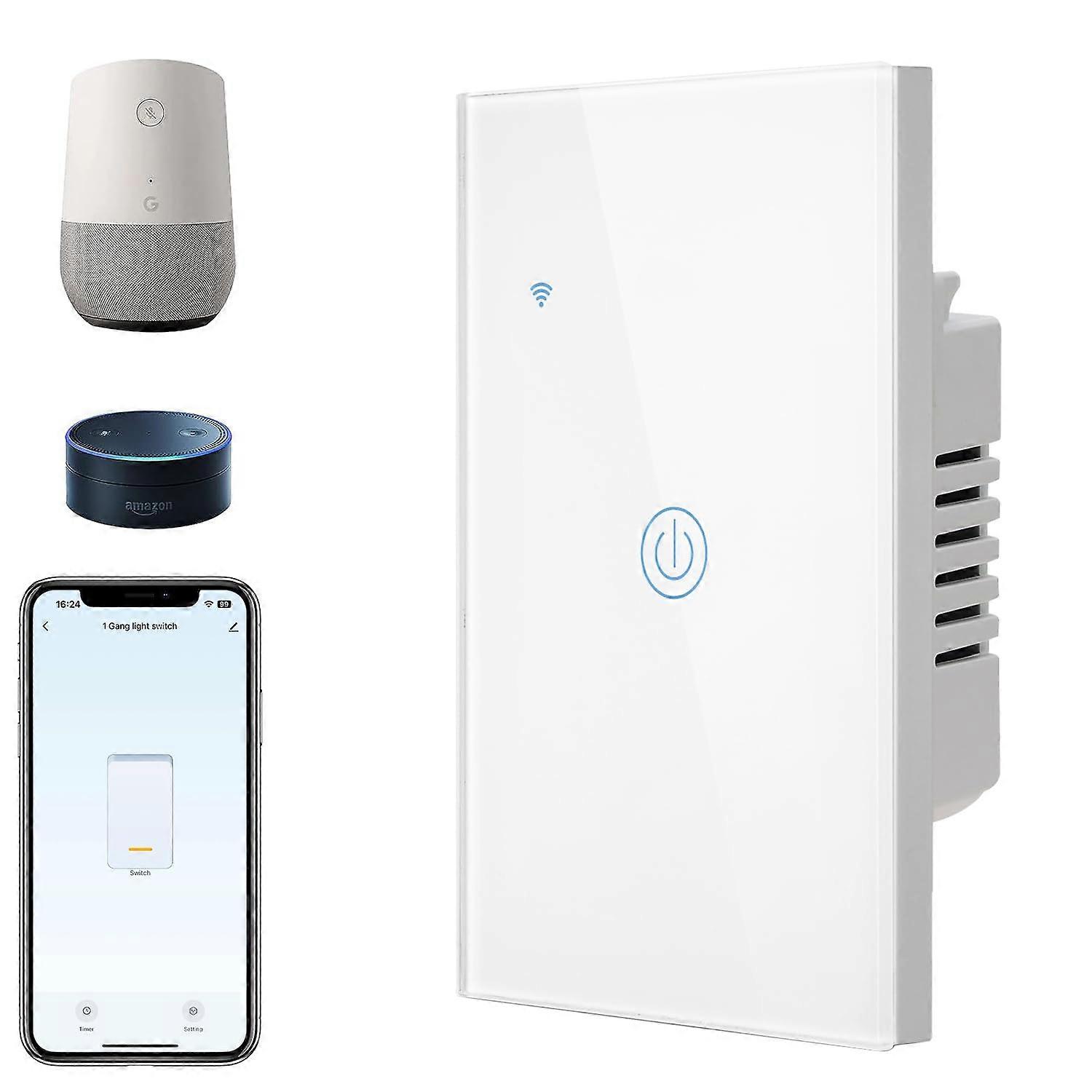 BSEED Smart Light Switch, 1 Gang ZigBee Switch with APP Control and Timer Function, Touch Alexa Remote Light Switch Compatible with Alexa, Google Assi