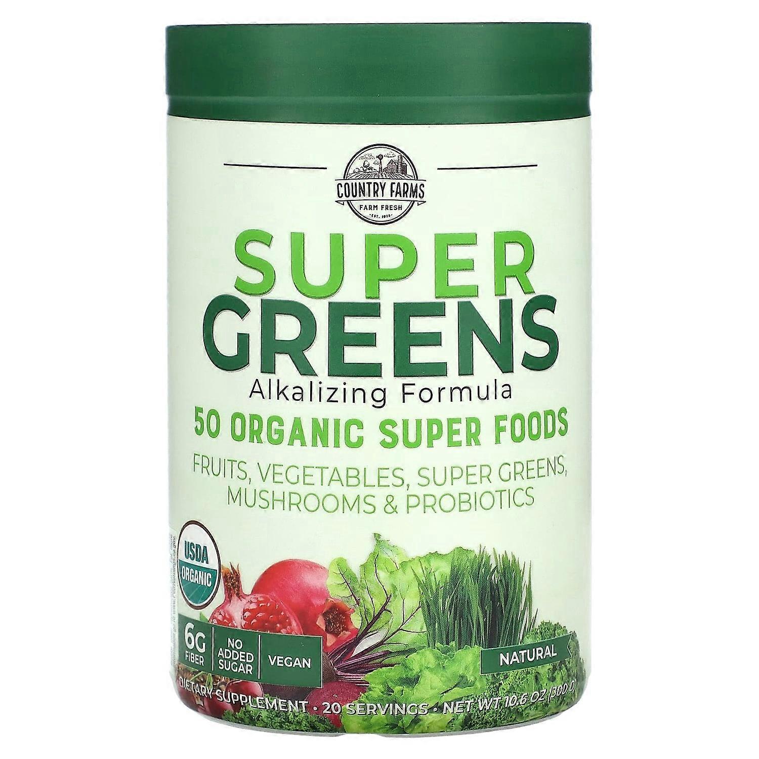 Country Farms, Super Greens, Alkalizing Formula, Unflavored, 10.6 oz (300 g)