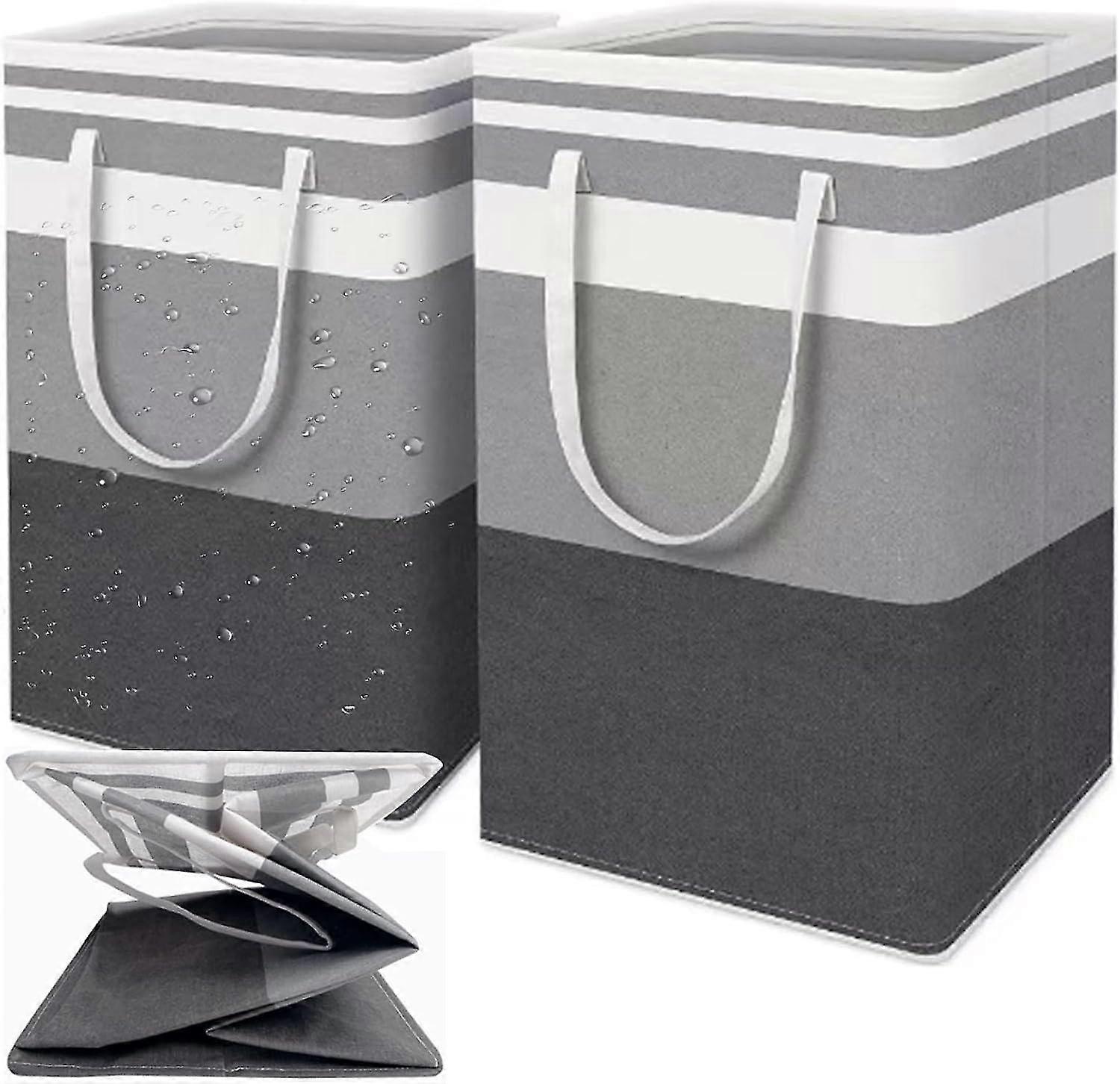 CollapsibleLaundryBaskets-2Pack,75LCapacity,WaterproofandSimpleStripedDesign