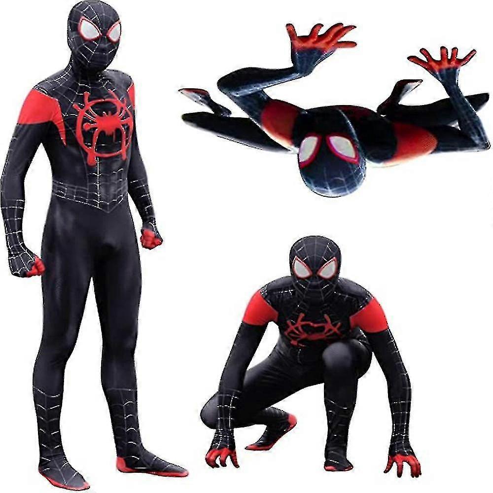 Mens Superhero Miles Spider-man Cosplay Party Costume Jumpsuit+mask Fancy Dress Suit Props Gifts
