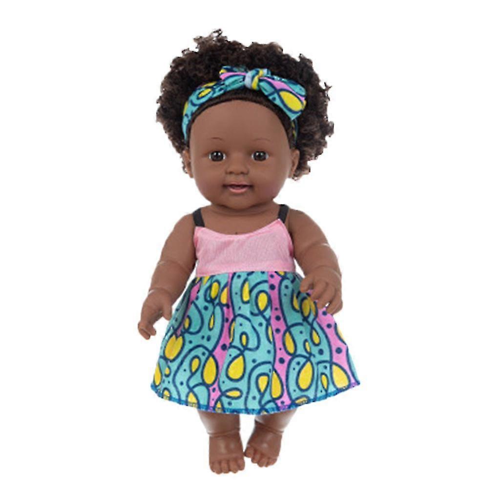 Sort afrikansk sort baby sød krøllet sort 30 cm vinyl babylegetøj