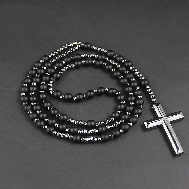 Crucea religioasă Pandantiv colier bărbați hematite margele colier negru flash margele colier femei diagramă lanț lung colier QJ-01