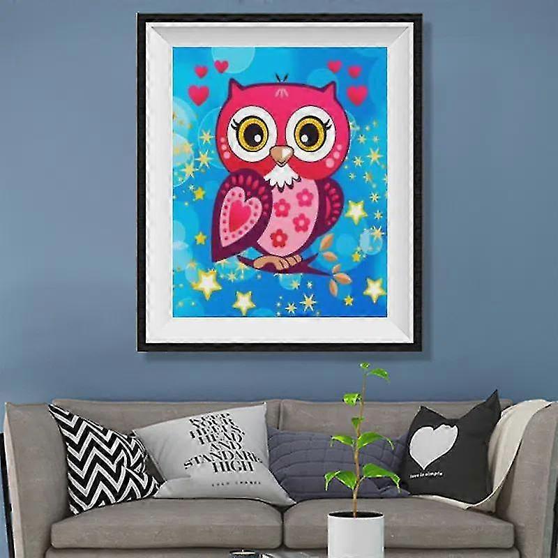 5d Diy Round Diamond Painting Set Without Frame, Cartoon Owl Pattern